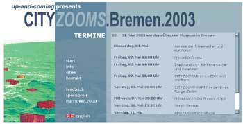 Seite mit den Terminen von CITYZOOMS.Bremen.2003