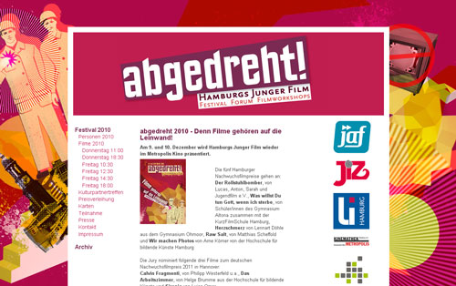 Sceenshot der Internetseite des Hamburger Nachwuchsfilmfestivals abgedreht
