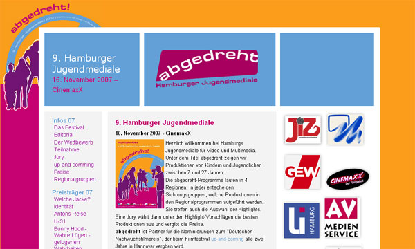 Startseite der Hamburger Jugendmediale 2007