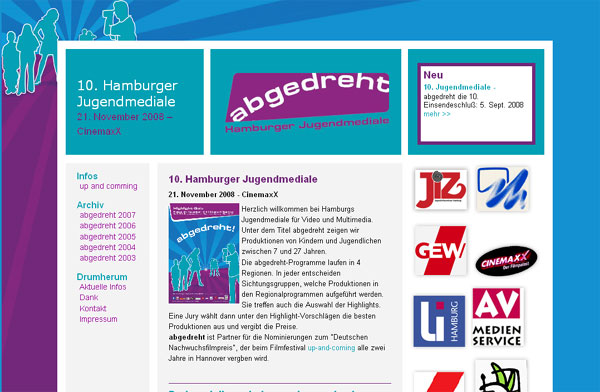 Startseite der Hamburger Jugendmediale 2008