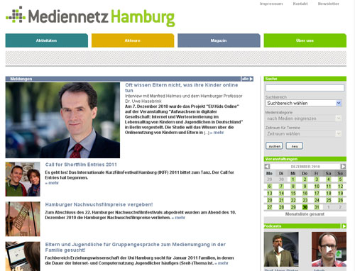 Startseite der Webseite www.mediennetz-hamburg.de