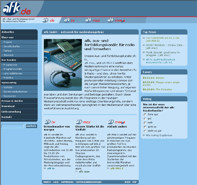 Die Startseite des Internetportals vom afk - Aus- und Fortbildungskanal