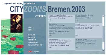 Übersichtsseite mit den teilnehmenden Städten bei CITYZOOMS.Bremen.2003