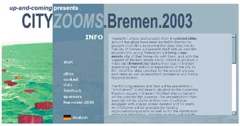 Infoseite CITYZOOMS.Bremen.2003 auf Englisch