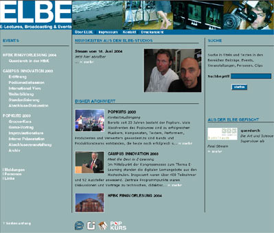 alte Startseite der Website